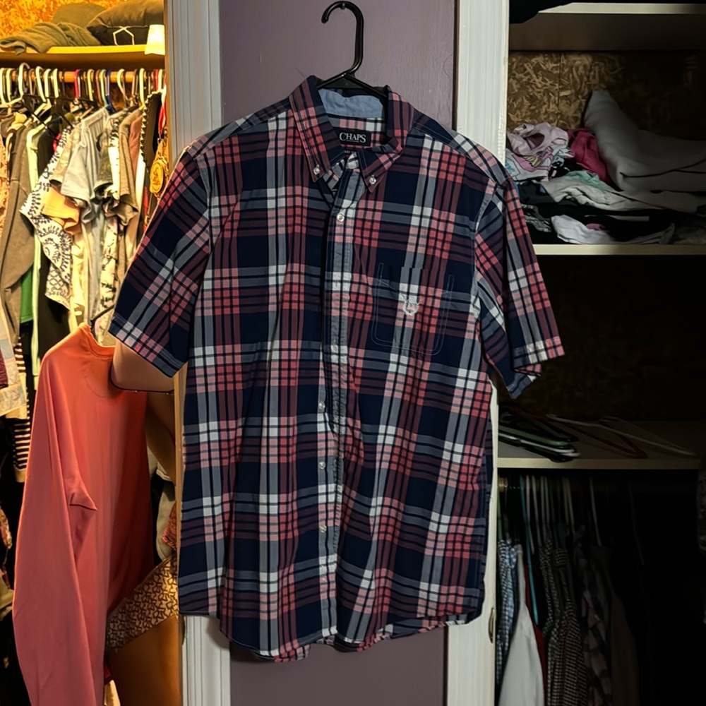 Multi colored plaid large button up